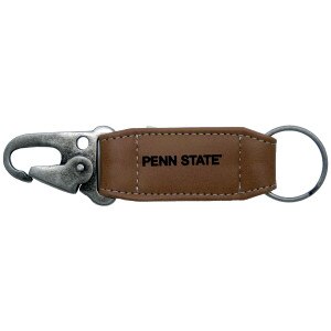 tan vegan leather keychain with Penn State and carabiner